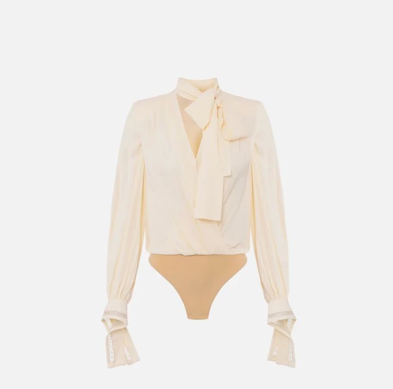 Body cu guler legat, din georgette cu broderii elisabetta franchi - Anna Forgaci