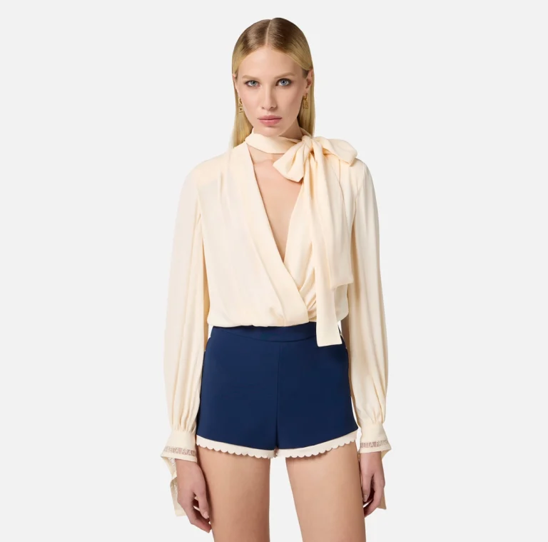 Body cu guler legat, din georgette cu broderii elisabetta franchi - Anna Forgaci