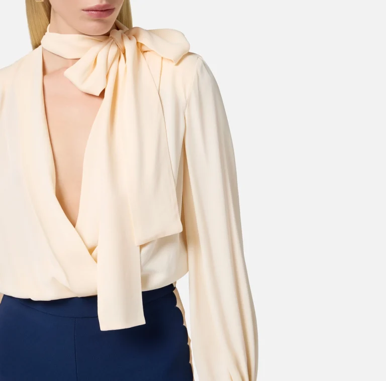 Body cu guler legat, din georgette cu broderii elisabetta franchi - Anna Forgaci