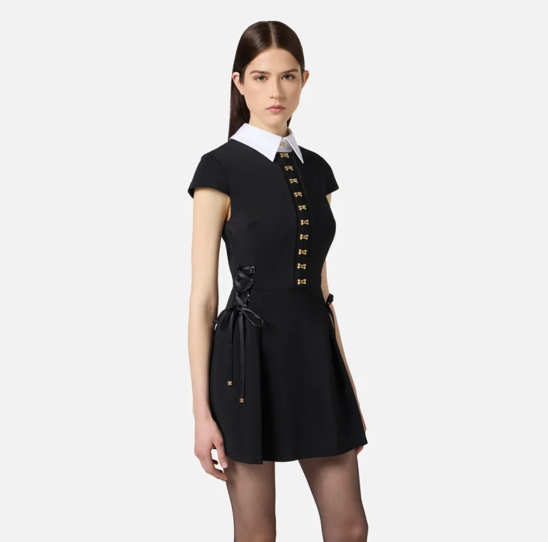 Mini-rochie din satin și poplin, cu cleme-bijuterie - Anna Forgaci