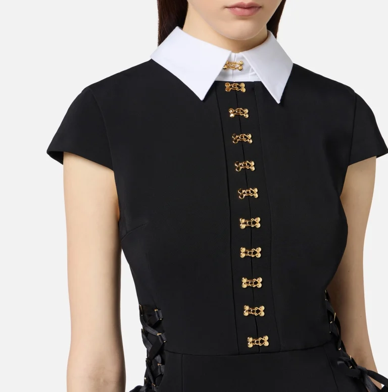 Mini-rochie din satin și poplin, cu cleme-bijuterie - Anna Forgaci