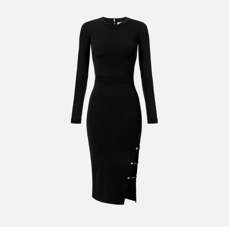 Rochie tricotată din viscoză cu butoni bijuterie - Anna Forgaci