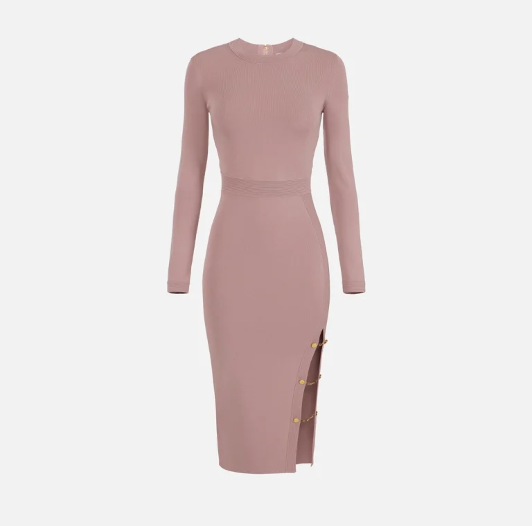 Rochie tricotată din viscoză cu butoni bijuterie - Anna Forgaci