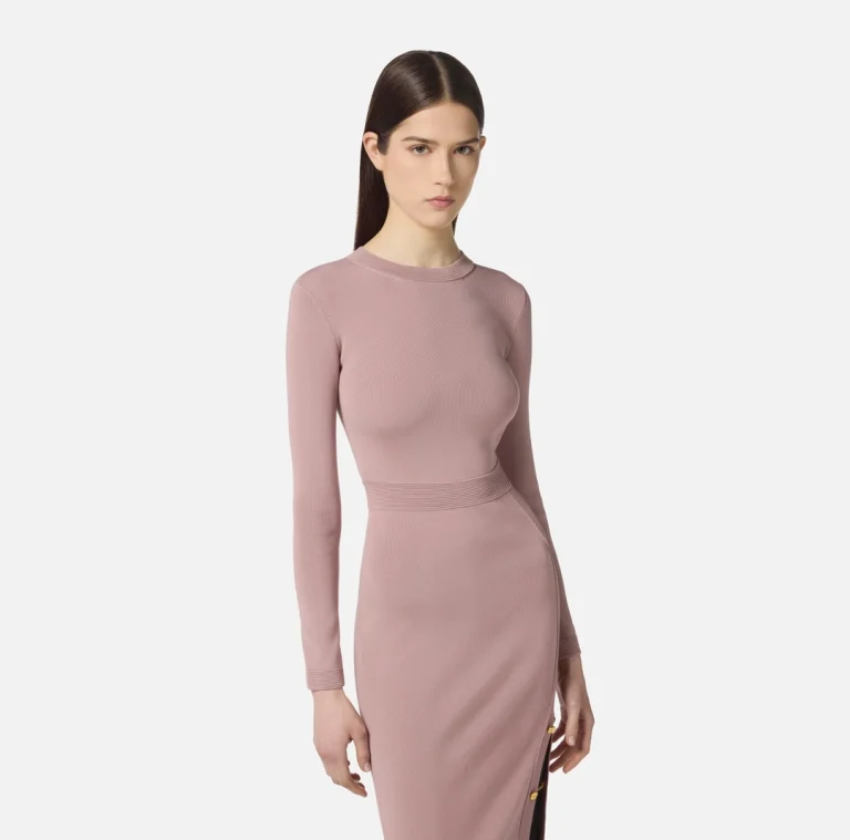 Rochie tricotată din viscoză cu butoni bijuterie - Anna Forgaci