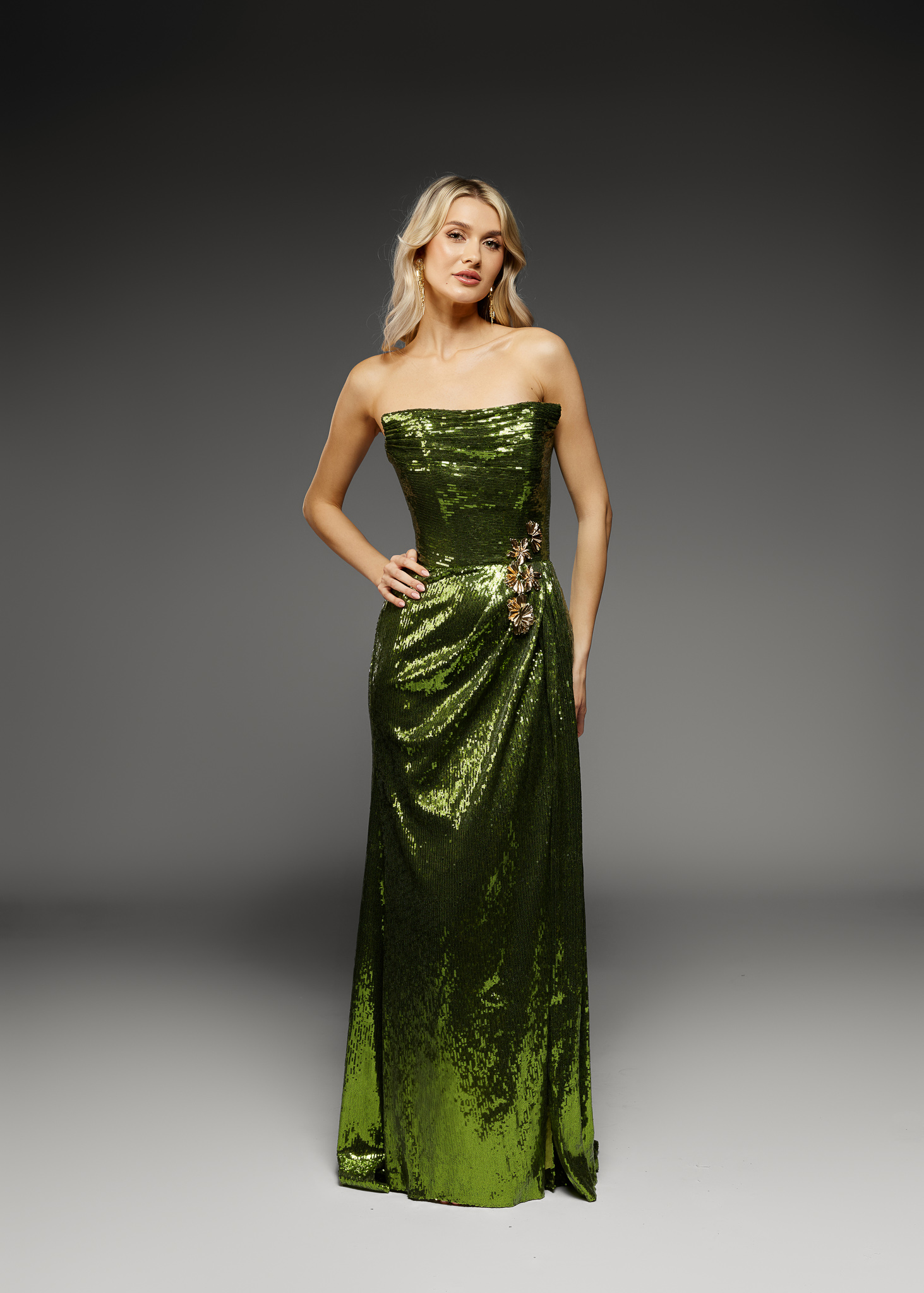 AnnaStore-716 Rochie lungă verde smarald din paiete - imagine 1