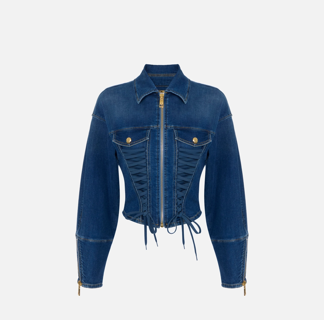 BJ43D61E2_139_1_D Jachetă din denim cu șireturi încrucișate - imagine 1